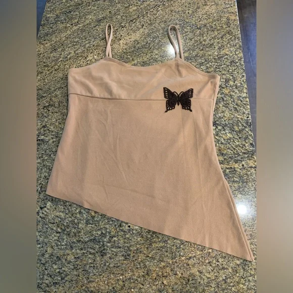 Y2K Asymmetrical Tank Top Butterfly Camel Color Size Large - Picture 1 of 8